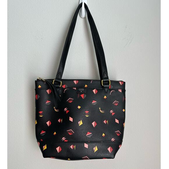Fossil Black Graphic Coated Canvas Mini Tote Bag - Picture 2 of 14